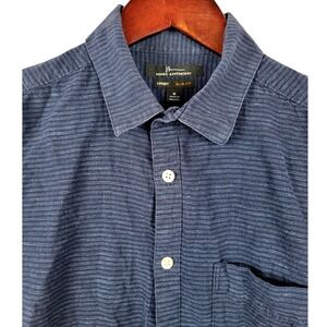 Marc Anthony Luxury Slim Fit Shirt Mens Medium Blue Striped Short Sleeve Casual